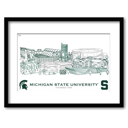 Michigan State Spartans Framed Campus Line Wall Art 11" x 14"