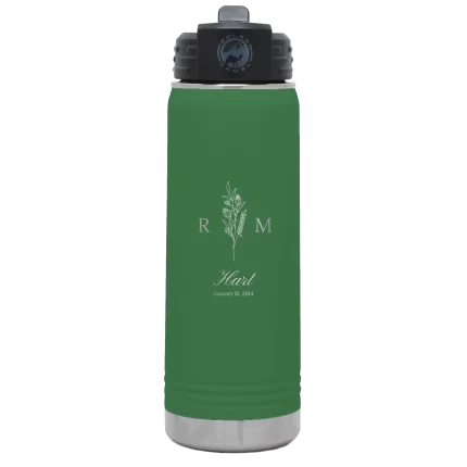 Personalized 3 Lines Initial Last Name Anniversary 20 oz Water Bottle - Green
