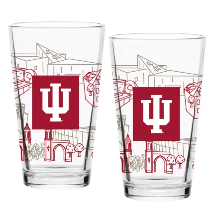 Set of 2 Indiana Hoosiers Campus Line Art 16oz Pints