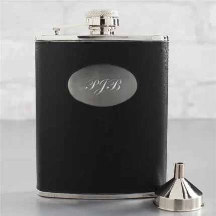 Black Leatherette Flask - Custom Engraved Groomsmen Gift