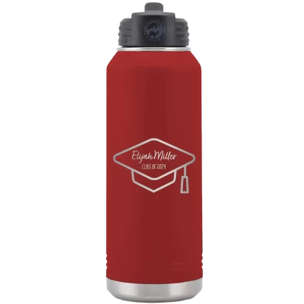 Personalized 2 lines Grad Name and Class 32 oz Water Bottle - Maroon
