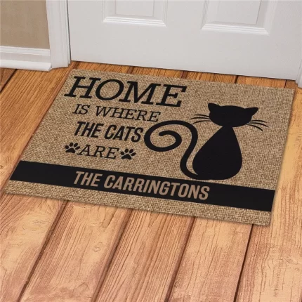 Home Is Where the Cats Are Personalized Doormat - Custom Cat Entry Mat