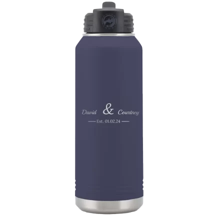 Personalized 2 Lines Name Anniversary 32 oz Water Bottle - Navy
