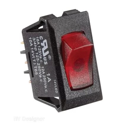 RockersWinch On/Off SPST Black/Red Cutout 550"X1. 25"