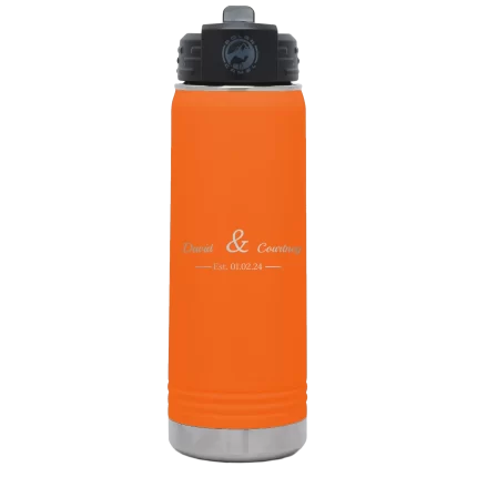 Personalized 2 Lines Name Anniversary 20 oz Water Bottle - Orange