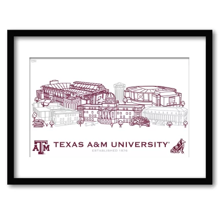 Texas A&M Aggies Framed Campus Line Wall Art 11" x 14"
