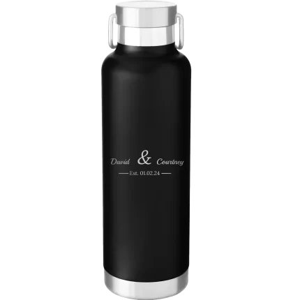 Personalized 2 Lines Name Anniversary 24 oz Water Bottle - Black