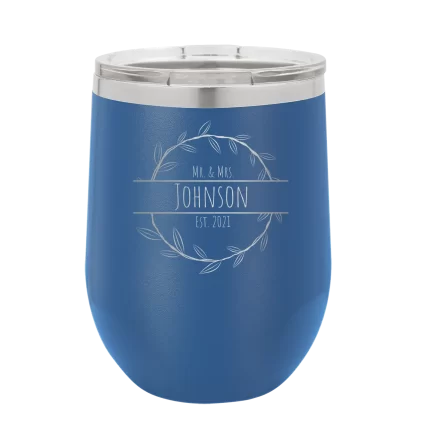 Personalized Last Name and Est Wine Cup - Royal Blue