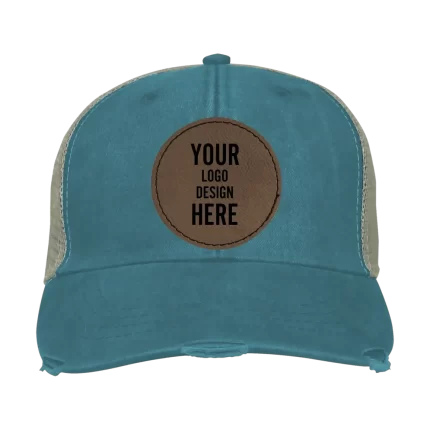 Adam's Ollie Distressed Trucker Hat - Teal with Leatherette Patch - Circle Stitch