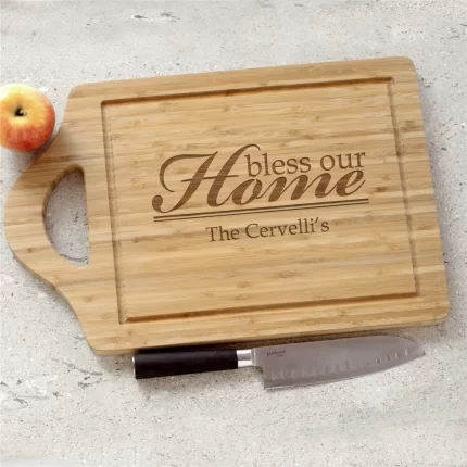 Engraved "Bless Our Home" Cheese Carving Board - Personalized Kitchen Gift