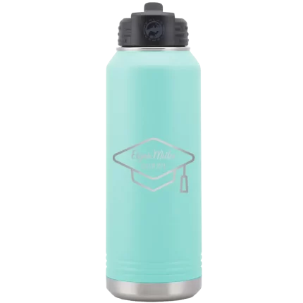 Personalized 2 lines Grad Name and Class 32 oz Water Bottle - Teal