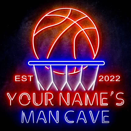 Custom Ultra-Bright Basketball Man Cave Est. Year LED Sign with Remote (Neon-Style, LED Technology)