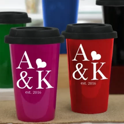 Engraved Couples Established Travel Mug - Romantic Mug with Couple's Initials & Year