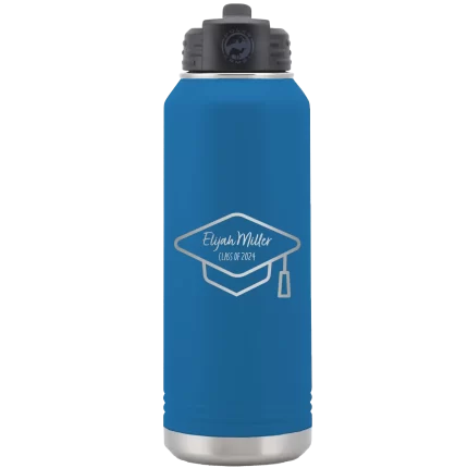 Personalized 2 lines Grad Name and Class 32 oz Water Bottle - Royal Blue
