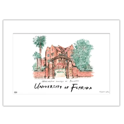 Florida Warrington College of Business, Matted Watercolor Wall Art 11" x 14" by Laura Wilcox
