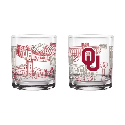 Set of 2 Oklahoma Sooners Campus Line Art 14oz Rocks Glasses