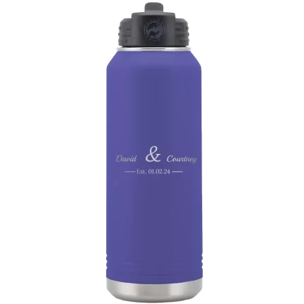 Personalized 2 Lines Name Anniversary 32 oz Water Bottle - Purple