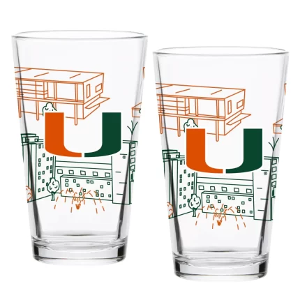 Set of 2 Miami Hurricanes Campus Line Art 16oz Pints