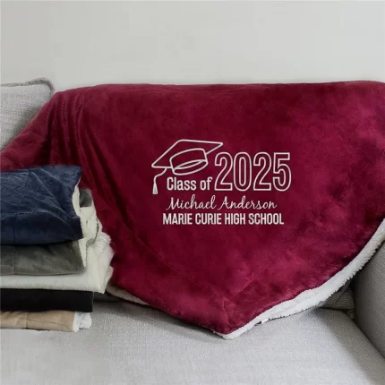 Graduation Embroidered Sherpa Blanket - Custom Grad Gift - Embroidered Graduation Throw