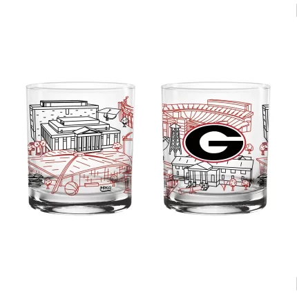 Set of 2 Georgia Bulldogs Campus Line Art 14oz Rocks Glasses