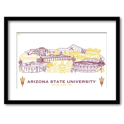 Arizona State Sun Devils Framed Campus Line Wall Art 11" x 14"