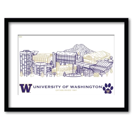Washington Huskies Framed Campus Line Wall Art 11" x 14"