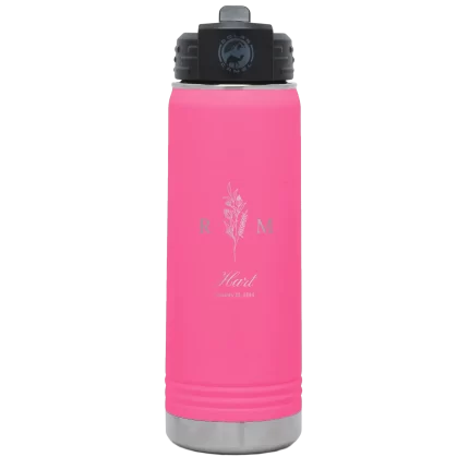 Personalized 3 Lines Initial Last Name Anniversary 20 oz Water Bottle - Pink