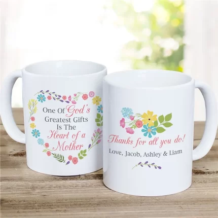Heart of a Mother Floral Mug - Personalized Mom Gift