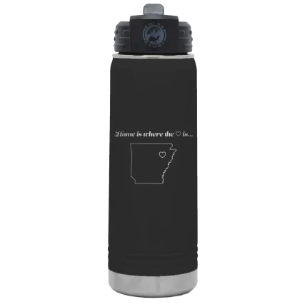 Personalized Arkansas Heart 20 oz Water Bottle - Black