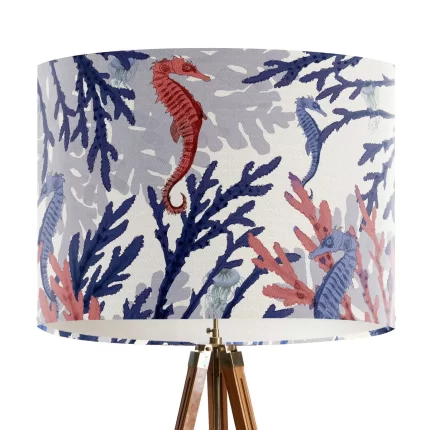 Seahorse and Coral, Blue & Pink, Nautical, Lamp shade, Drum, Pendant Lighting