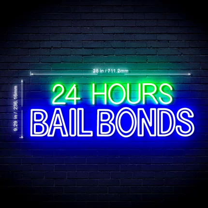 24 Hours Bail Bonds Ultra-Bright LED Sign with Remote (Neon-Style, LED Technology)
