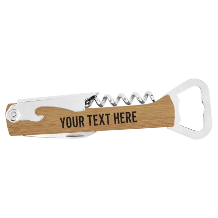 Personalized Leatherette Bottle Opener & Wine Corkscrew - Bamboo