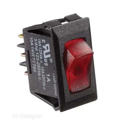 125 VAC Black w/Red Rocker Switch