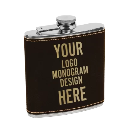Personalized Leatherette Stainless Steel Flask 6 oz - Black Gold