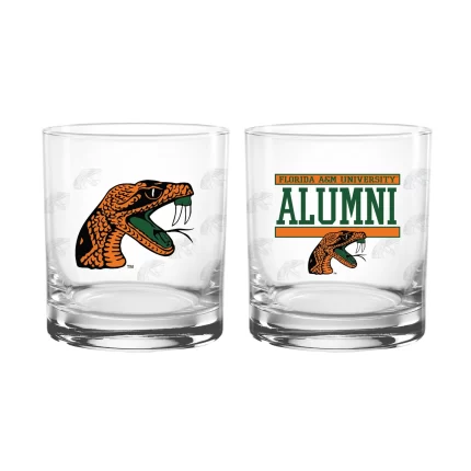 Set of 2 Florida A&M Rattlers 14oz XD Alumni Rocks Glasses