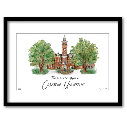 Clemson Tillman Hall, Framed Watercolor Wall Art 16" x 20" by Laura Wilcox