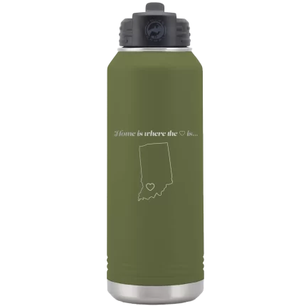 Personalized Indiana Heart 32 oz Water Bottle - Olive Green