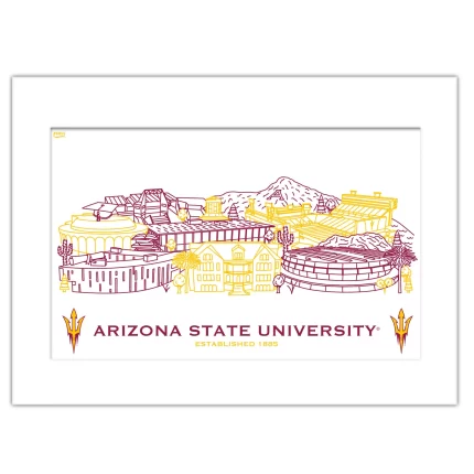 Arizona State Sun Devils Matted Campus Line Wall Art 11" x 14"