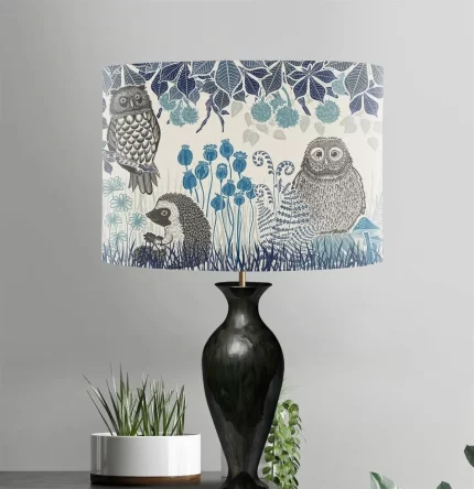 Country Lane Owls, INDIGO, Lamp shade, Drum, Pendant Lighting