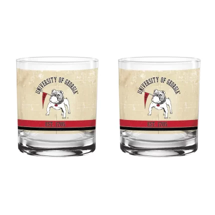 Georgia Bulldogs Set of 2 College Vault Tan Retro 14oz Rocks Glasses