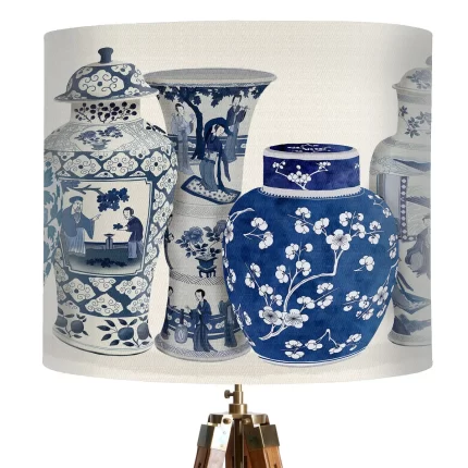 Chinoiserie vase White, Lamp shade, Drum, Pendant Lighting