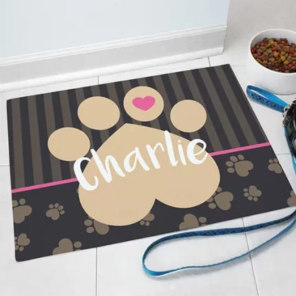 Heart Toe Paw Pet Food Mat - Personalized Dog or Cat Feeding Mat