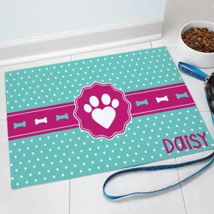 Heart Print Pet Mat - Personalized Feeding Rug