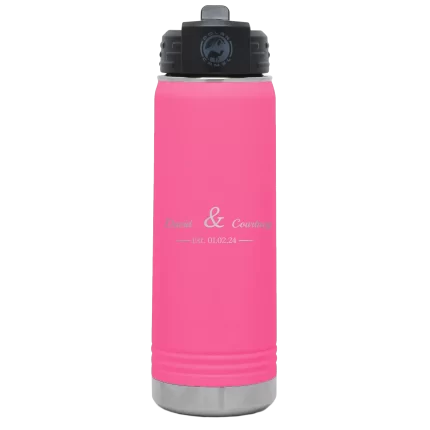 Personalized 2 Lines Name Anniversary 20 oz Water Bottle - Pink