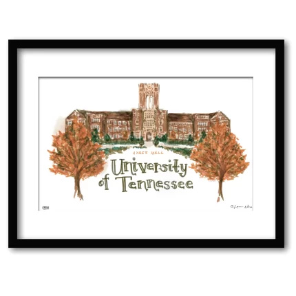 Tennessee Ayres Hall, Framed Watercolor Wall Art 16" x 20" by Laura Wilcox