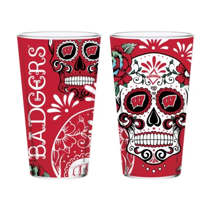 Set of 2 Wisconsin Dia de los Muertos Pint Glasses
