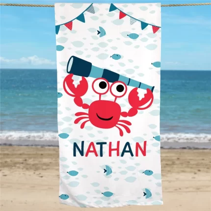 Crabby But Cute Summer Beach Towel - Personalized Name