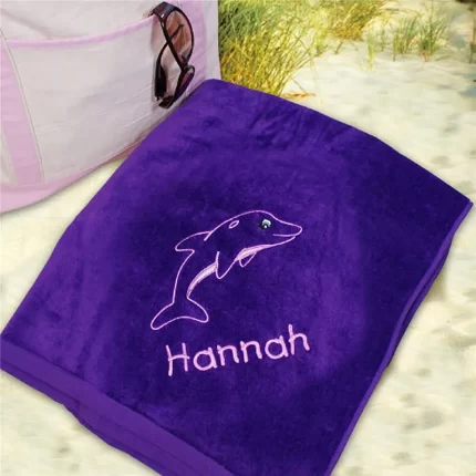 Dolphin Embroidered Beach Towel - Custom Name Gift