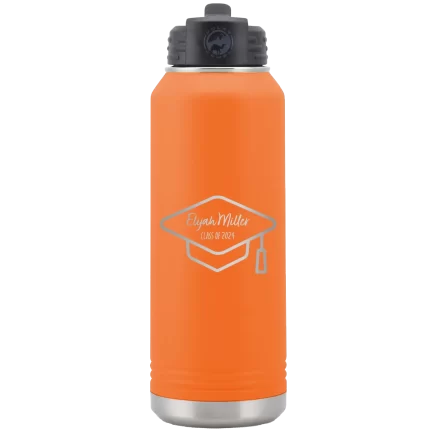 Personalized 2 lines Grad Name and Class 32 oz Water Bottle - Orange