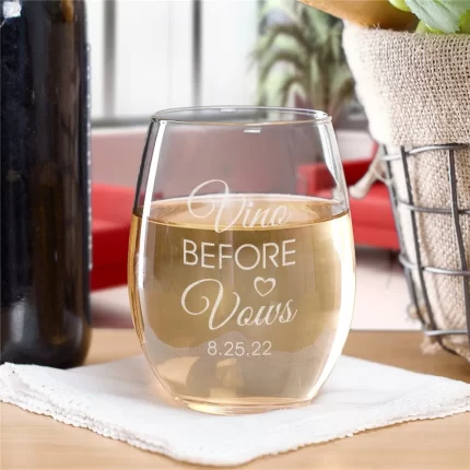 Engraved "Vino Before Vows" Wine Glass - Personalized Bachelorette Gift